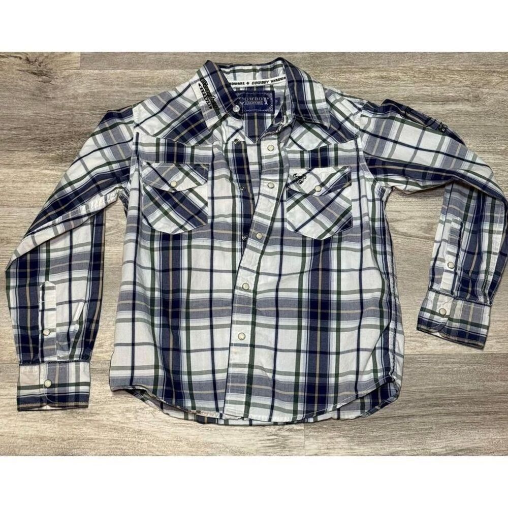 Boy's Cowboy Hardware Blue and‎ Green Jacquard Long Sleeve Western Shirt